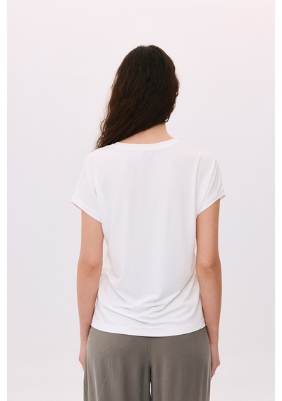 Daido Kadın V Yaka Düşük Kollu Penye T-shirt 6226 Ekru