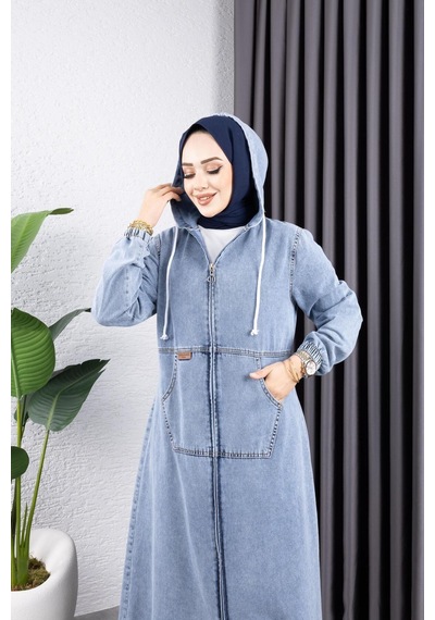 Harman Butik Kadın Fermuarlı Cepli Kar Yıkamalı Kot Kap Kot Mavi Kot Mavi