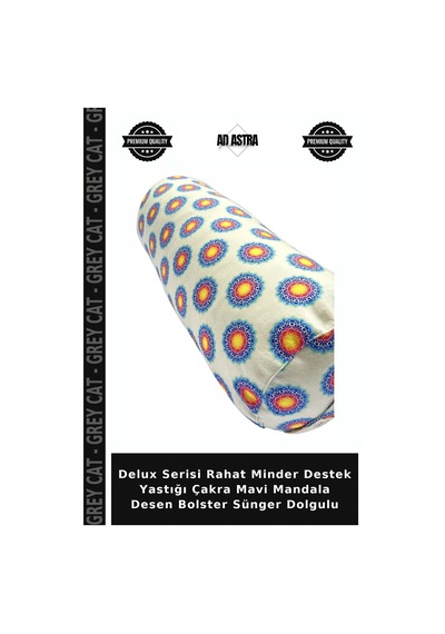 Delux Serisi Rahat Minder Destek Yastığı Çakra Mavi Mandala Desen Bolster Sünger Dolgulu