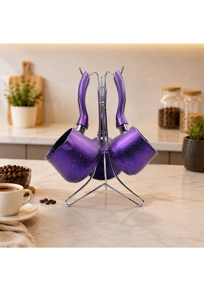 4pcs 230-280-380ml Granit - Çelik Cezve Renkli Metal Standlı Çok Renkli