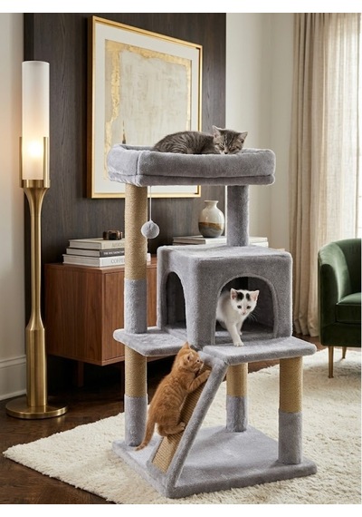 Missidea Nrs-0091 Teraslı Dekoratif Kedi Tırmalama Evi Gri