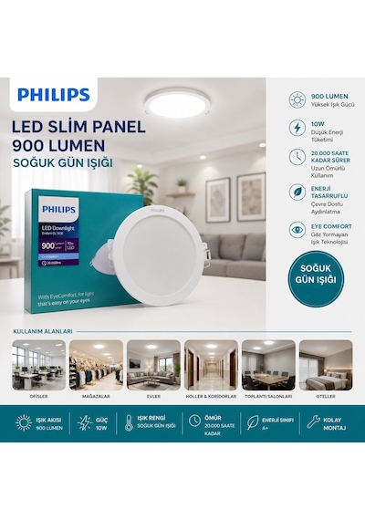 Phılıps Led Slim Panel 10w 9000lumen 20.000 Saat Ömür Yuvarlak Sıva Altı Diğer