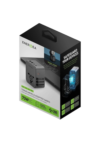 Energea Travelworld Universal Gan70 1 Adet 70w Type C 2 Adet 15w Type C Ve 2 Adet 15w Usb Çıkışlı Pd Hızlı Şarj Aleti - Siyah