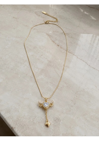Gold Renk Melek Kanadı Kalp Kolye