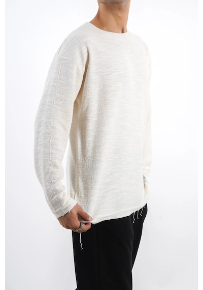 Erkek İnce Uzun Kollu Oversize Sweat Ekru