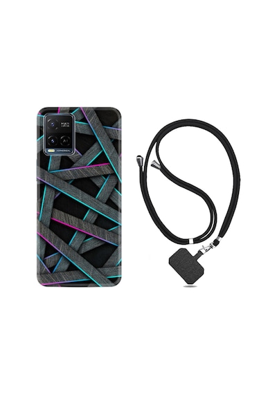 Vivo V21 Kılıf Boyun Askılı Gri Zigzag 1706