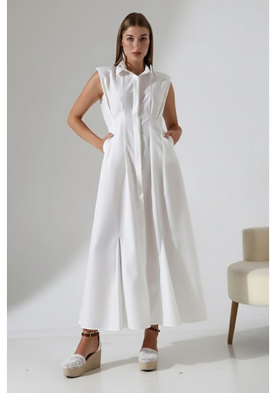Defymoda Kadın Balık Kesiminin Asaletini Taşıyan Elbise Beyaz