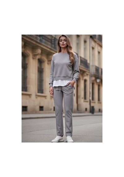 The Kadın Basic Bisiklet Yaka Etek Ucu Detaylı Sweatshirt Ve Pantolon Eşofman Takımı- Siyah/melanj/gri Gri The Kadın Basic Bisiklet Yaka Etek Ucu Detaylı Sweatshirt Ve Pantolon Eşofman Takımı- Siyah/melanj/gri Gri