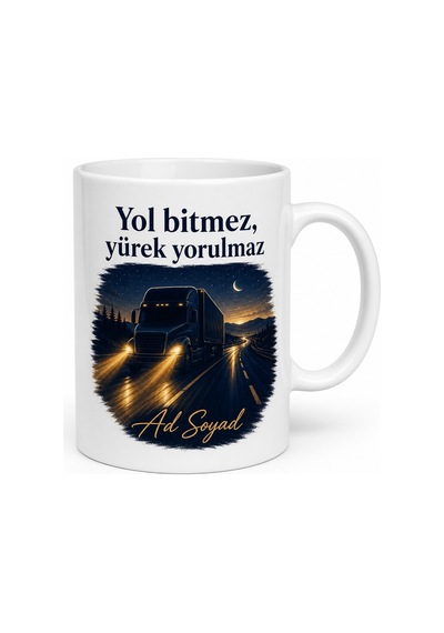Tırcı Kamyoncu Uzun Yol Kaptanı Gece Sürüşü Çay Molası Kupa Bardak Hediye Beyaz / Çok Renkli