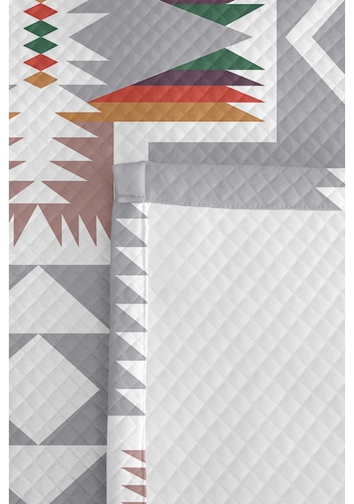 Gri Etnik Geometrik Genç Odası Tek Kişilik Pike Takımı-bohem Beyaz 160x220 Cm Kapitone Yatak Örtüsü Mercansı Kum Tonu