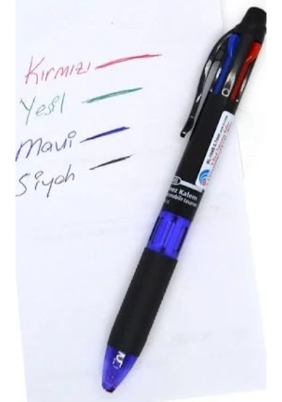 4 Renkli Tükenmez Kalem - Mavi Çok Renkli