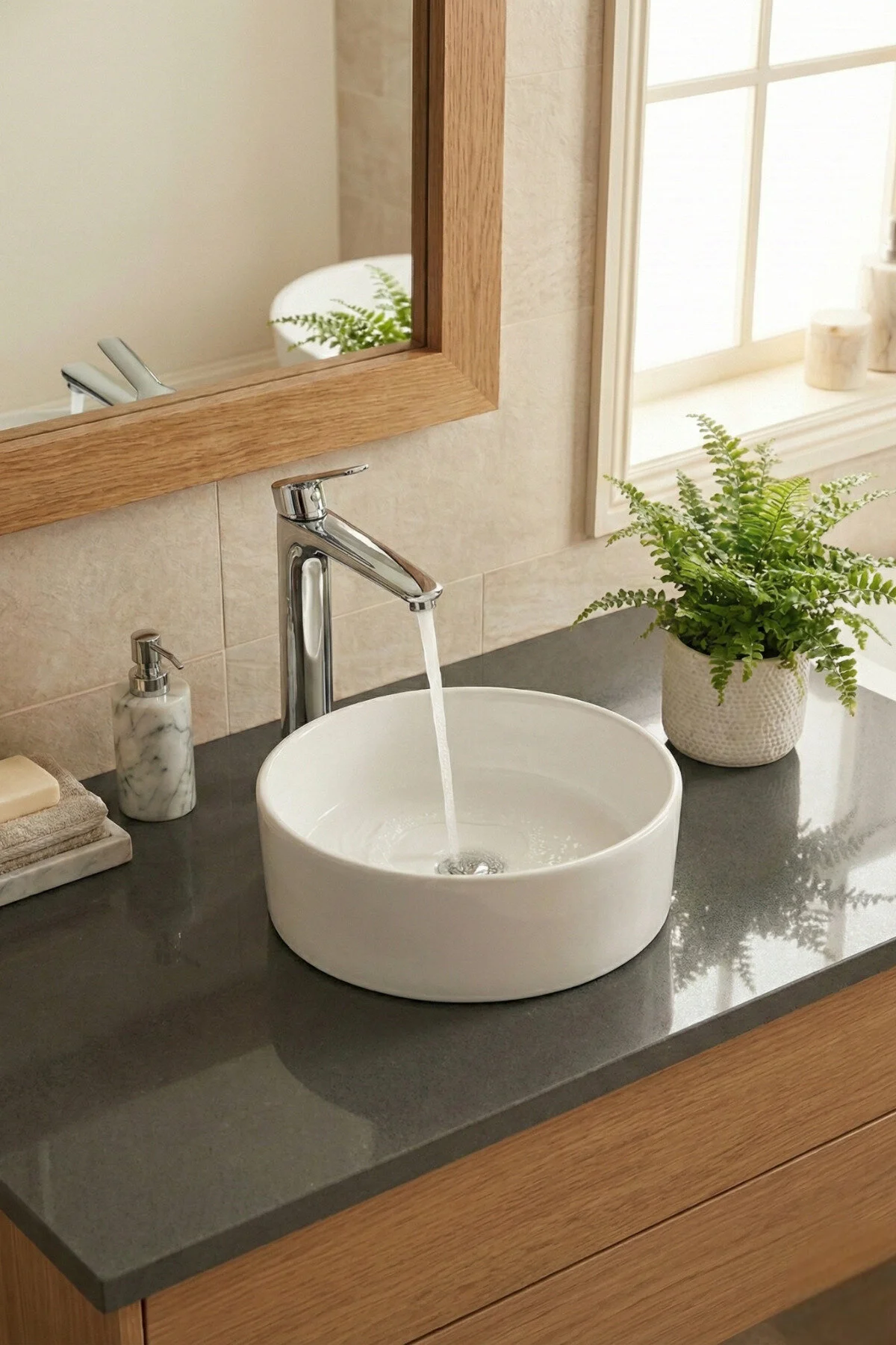 Krom Çanak Banyo Lavabo Bataryası Gri