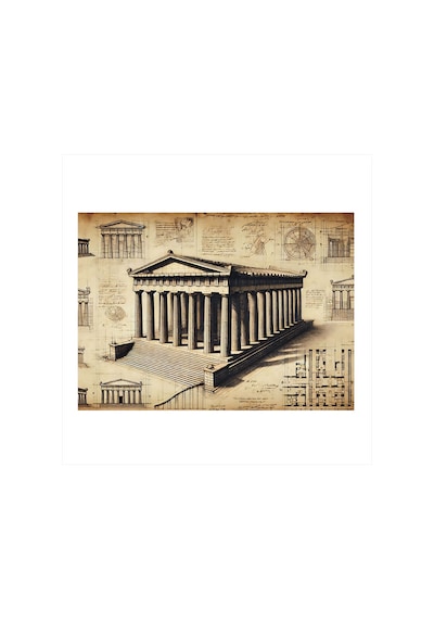 Antik Tapınak Çizimi Art Mdf Tablo