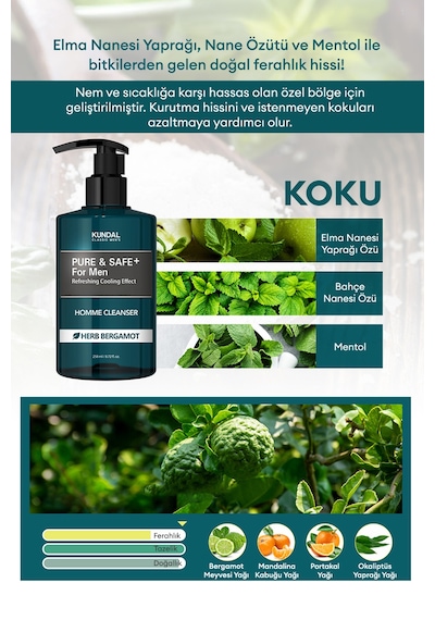 Erkekler İçin Serinletici Genital Bölge Temizleme Jeli Kundal Pure & Safe Cooling Homme Cleanser