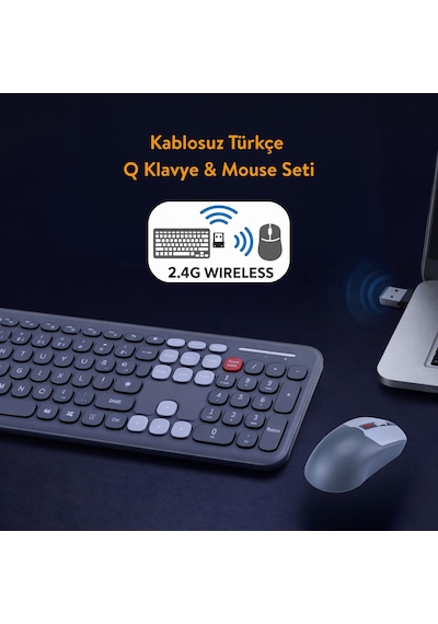 Soft Touch Kablosuz Klavye Mouse Set Gri + Beyaz Renk Smk-687 Diğer