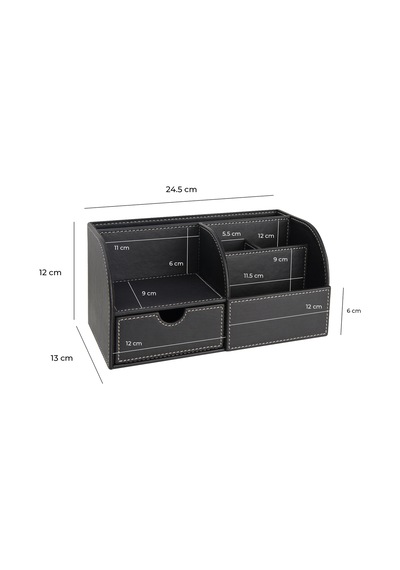Masa Üstü Düzenleyici,kalemlik,kumandalık,küpbloknotluk,tabletlik,kitaplık,6 Gözlü,çekmeceli,desktop Organizer,vegan,24,5 13 12 Siyah