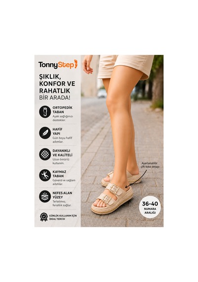 Tonny Step Dubai 7 Hafif Şık Tek Parça Ortopedik Plaj & Günlük Terliği Kare Tokalı - Bej Tonny Step Dubai 7 Hafif Şık Tek Parça Ortopedik Plaj & Günlük Terliği Kare Tokalı - Bej