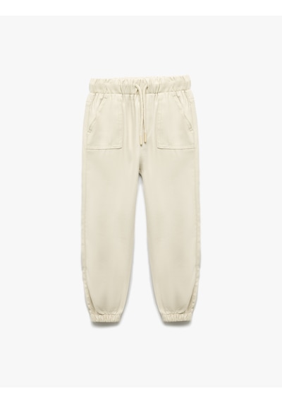 Koton Beli Bağcıklı Cepli Basic Viskon Jogger Eşofman Altı Bej 5smb40034tw Ekru