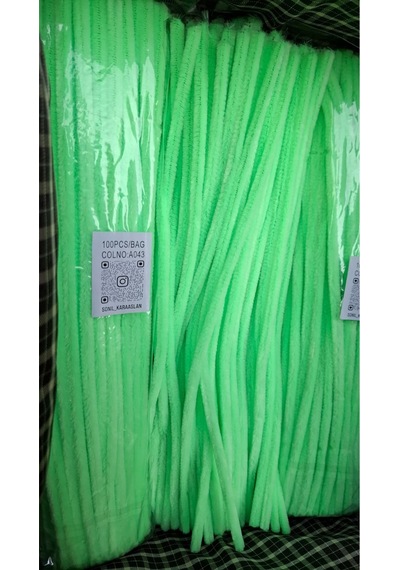 30 Cm A043 Yeşil Kod Şönil - Tüylü Hobi Çubuğu 100 Lü Paket