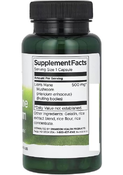 Swanson Full Lions Mane Mushroom 500 Mg 60 Capsules Usa Menşeii Dmmedicineden