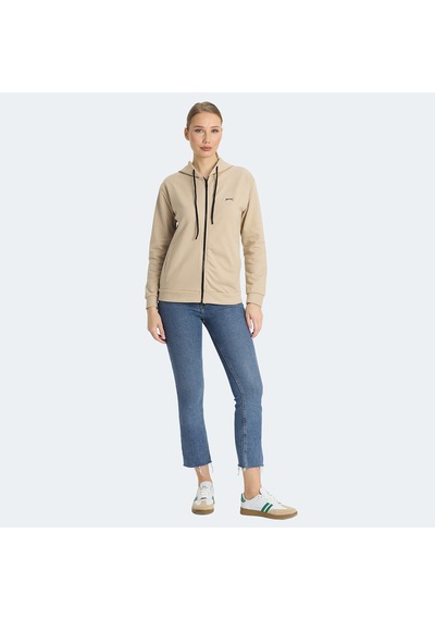 Slazenger KINET Kadın Fermuarlı Kapüşonlu Cepli Bej Sweatshirt