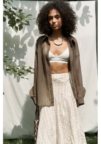 Mai Collection Mai Studios Co. Syaritta Oversize Kahve Transparan Gömlek Kahve