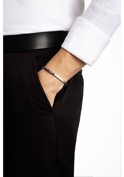Siyah Taşlı 19 Cm Çelik Erkek Bileklik Gri