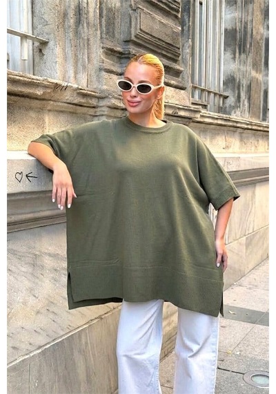 Veraura Lifestyle Haki Oversize Triko Bluz