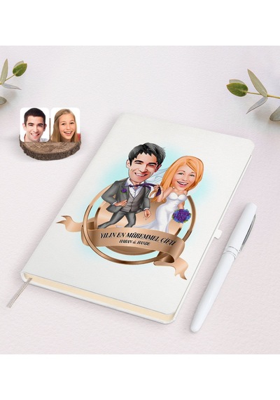 Kişiye Özel Yılın En Mükemmel Çifti Karikatürlü Beyaz Defter ve K N11.1274 Beyaz
