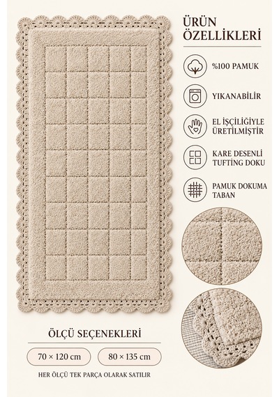 Alanur Bodrum Tufting Cotton Pamuklu El Işi Örgülü Paspas 109 80 X 135 Cm Bej