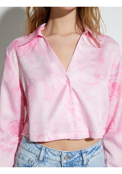 Koton Crop Gömlek Floral Desenli Pembe Desenli 4sak60333pw Pembe Desenli