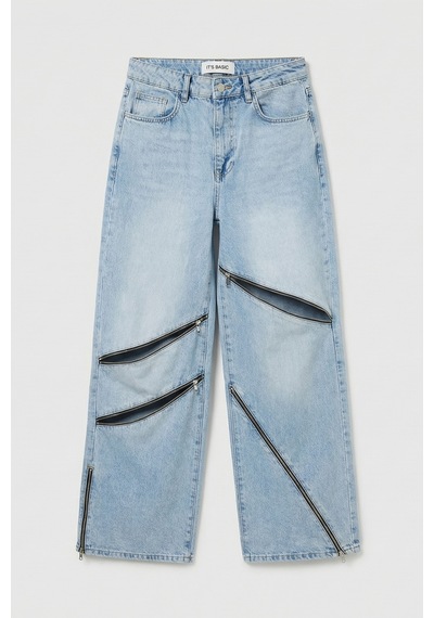 Itsbasic Kadın Ice 4s6-3 Süper Baggy Fit Özel Tasarım Denim Jean Buz Mavi