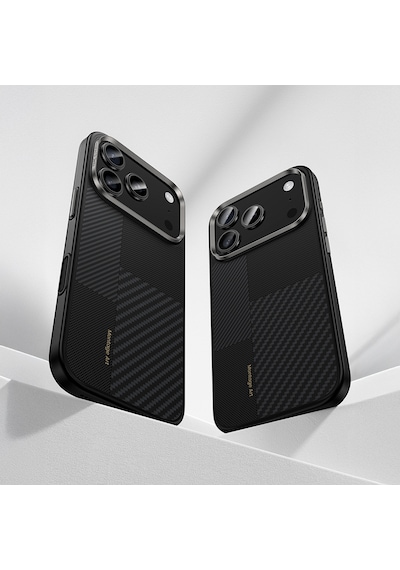 Apple Uyumlu iPhone 17 Pro Max Kılıf M-safe Şarjlı Karbon Fiber Benks Montage Hybrid Armorpro Kevlar Kapak Siyah