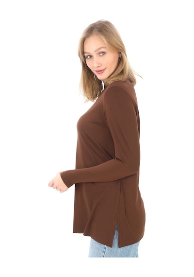 Penyebizden Viskon Dik Yaka Tunik-kahverengi Kahverengi