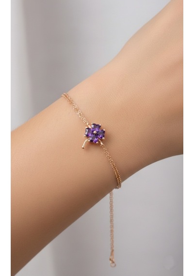 Çekirdekjewelry 925 Ayar Altın Mortaşli Yonca Bileklik Pembe