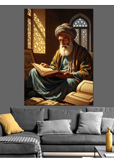 Ahşap Tablo Kitap Okuyan Yaşlı Bilge