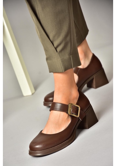 Fox Shoes T820236009 Kahverengi Kalın Topuklu Kadın Ayakkabı Kahverengi