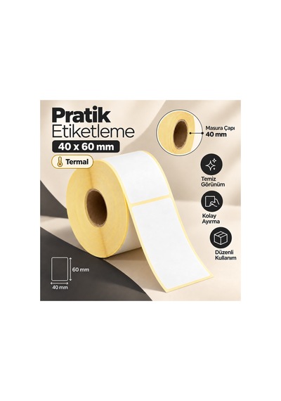 40x60 Mm Rulo Ribonsuz Termal Barkod Etiketi 40 Mm Masura 1000 Sarım