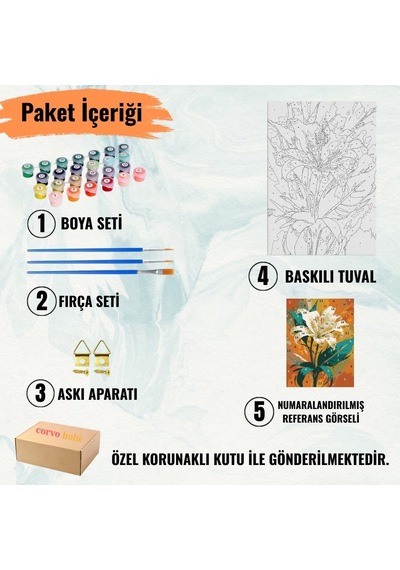 Sayılarla Boyama Tuval Hobi Seti, Fırça Ve Boya Dahil Set Çıtalı 40x50 Cm, Kendin Yap Sayılar