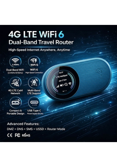 4g LTE Mobil Sim Kartlı Wifi 6 Router 3000mah Taşınabilir Hotspot Modem Kayıtlı