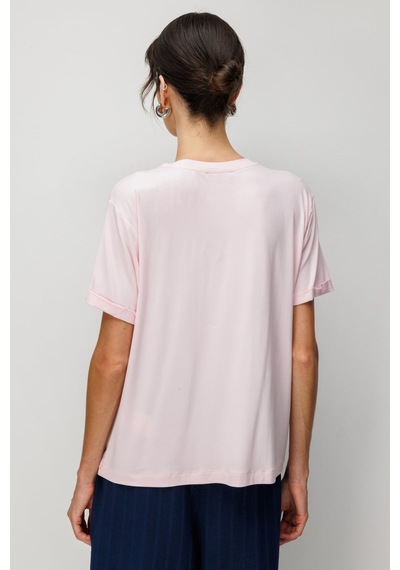 On At Baskılı Sıfır Yaka Tişört T-shirt Pembe