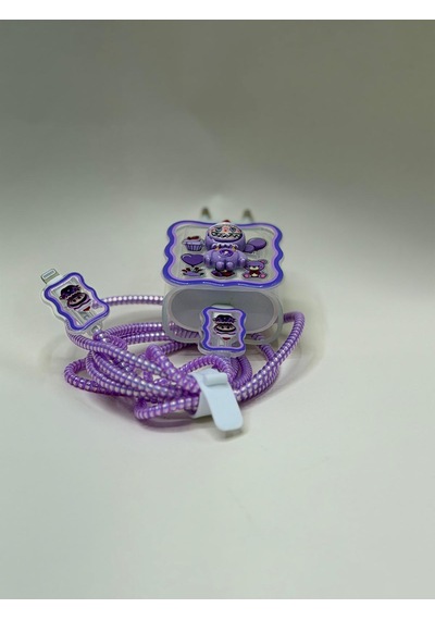 Sweety iPhone Uyumlu Kablo Ve Başlık Koruyucu Set Mor