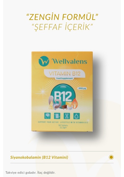 B12 Vitamini 1000 Mcg - Günlük Enerji Desteği İçin 60 Tablet - Yüksek Emilimli Takviye Edici Gıda