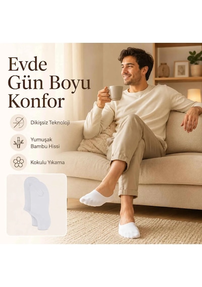 Elitse Erkek Bambu 6'lı Dikişsiz Babet Çorap Siyah Beyaz Gri Görünmez Sneaker Çorap Nefes Alan Yumuşak Siyah 6'lı