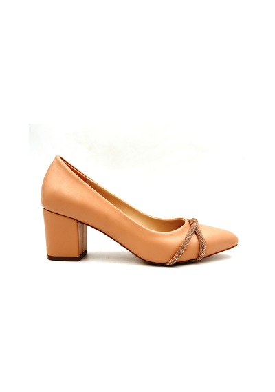 Prego Oc Shoes Kalın Topuklu Taş Biye Desenlik Kadın Ayakkabı Nut D8988 N Nut