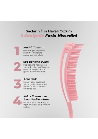 Airflex Multifonksiyonel Dolaşık Açıcı Saç Fırçası - Pembe