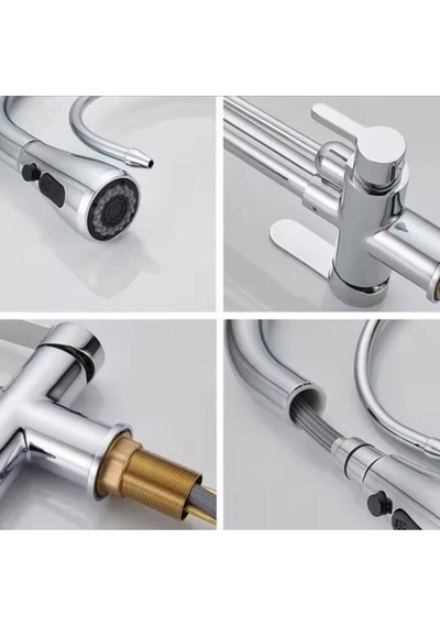 Rena Design Krom Arıtmalı Spiralli Mutfak Evye Bataryası Gümüş Fonksiyonel 3 Modlu