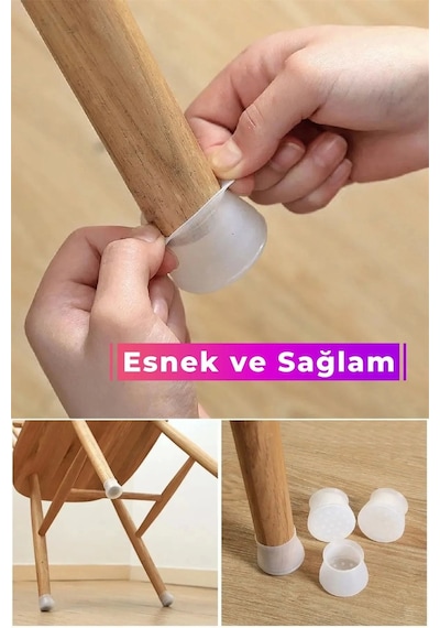 Premium Kaydırmaz Çizdirmez Mobilya Masa Sandalye Zemin Koruyucu Silikon Pabuç Ayak Kılıf 48 Adet