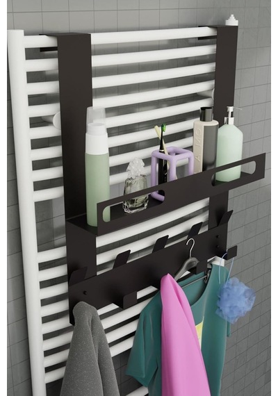 Siyah Raflı Havlupan Askısı Banyo Petek Askısı Ve Raflı Havlu Askılığı, Banyo Peteği Askılığı M