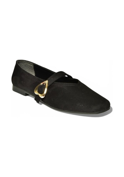 Fox Shoes Y726632602 Siyah Süet Kalp Toka Detaylı Kadın Babet Siyah